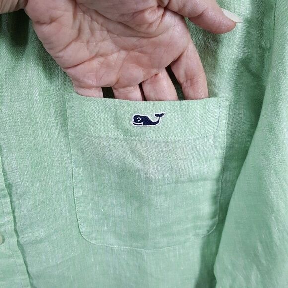 VINEYARD VINES Shirt Mens XL Solid Green Button Down Long Sleeve 100% Linen - Picture 3 of 8